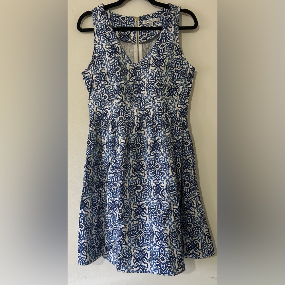 Milly for Design Nation Blue and White Sleeveless Mini Dress with Pockets